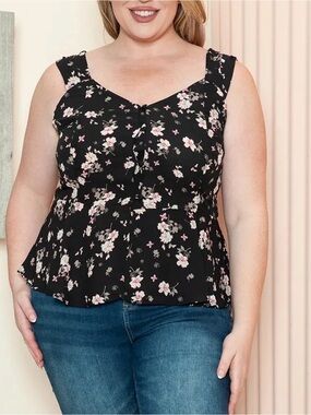 ZENOBIA NWT Floral Print Sweetheart Neckline Peplum Sleeveless Top size 1XL